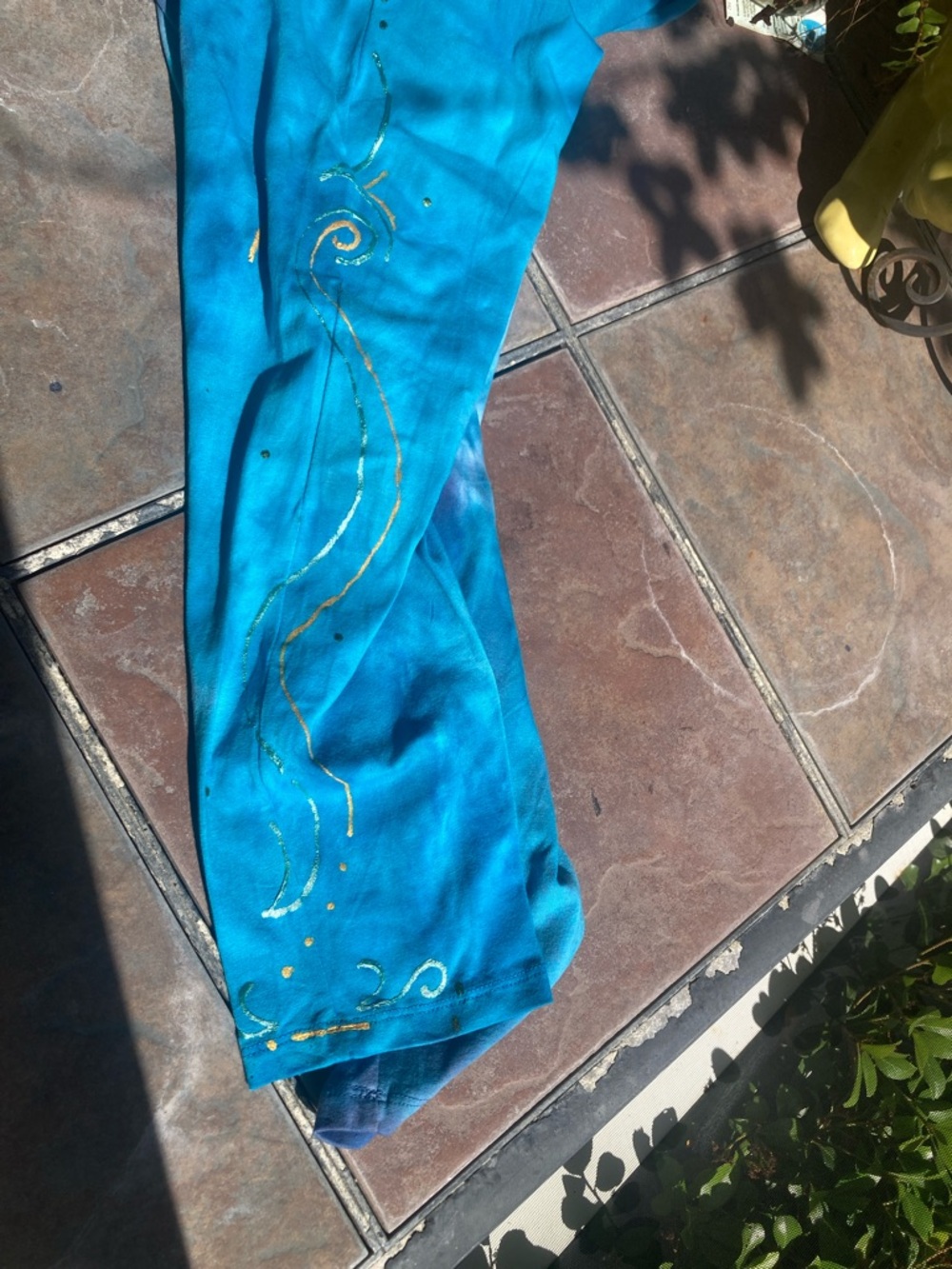 Hand Crafted Blue Tie-Dye Leggings with Gold Accent - Picture 7 of 7